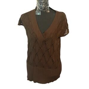ARMAND & ALBA Women's XL 100% Acrylic Open Knit Short Sleeve Brown Sweater